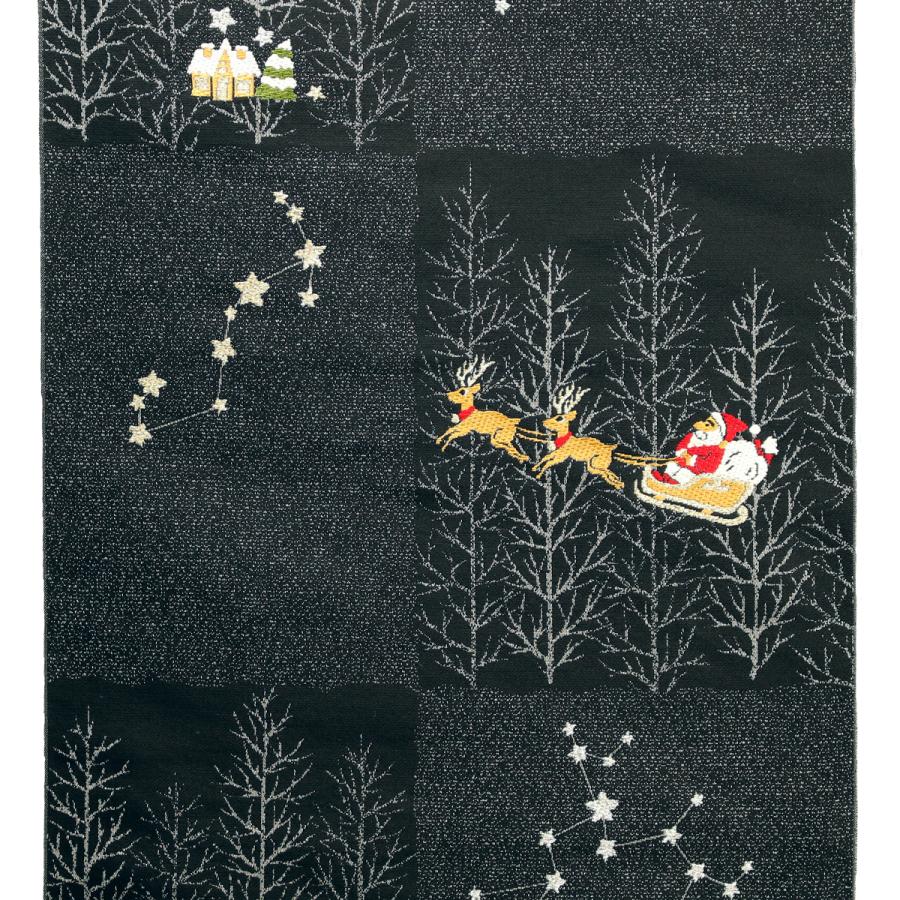 帯 名古屋帯 仕立て込 クリスマス サンタ トナカイ 黒地 佐々木染織