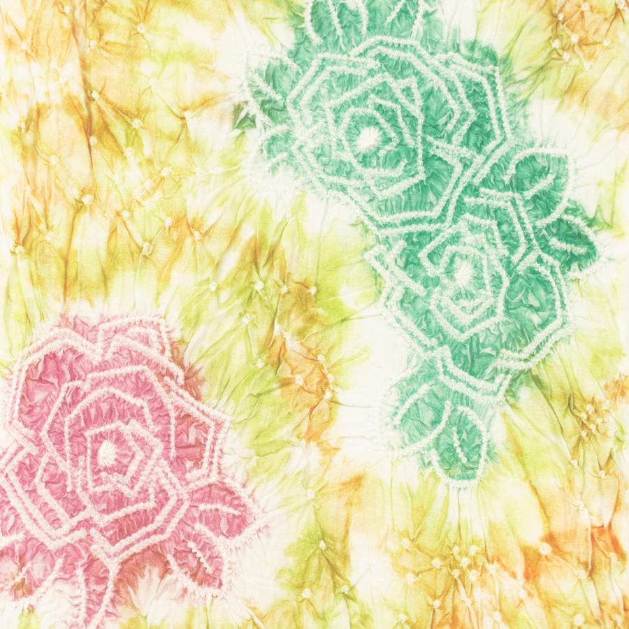 新品】藤娘きぬたや 絞り浴衣 反物 綿100％ 薔薇 バラ オレンジ 緑