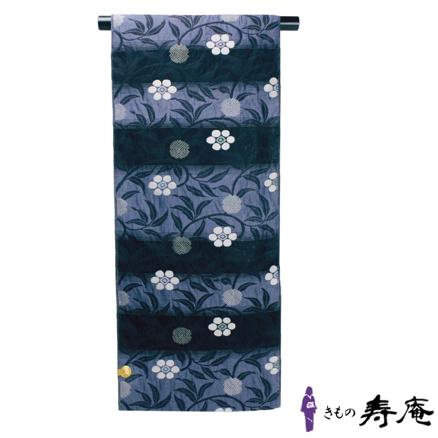 帯 名古屋帯 仕立込 西陣織 夏 単衣 正絹 黒 グレー 白 紫 笹蔓緞子 