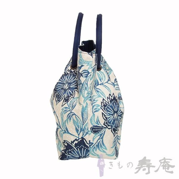 バッグ 和柄 レディース 和装バッグ 絹 手作り 紺 青 更紗 パール