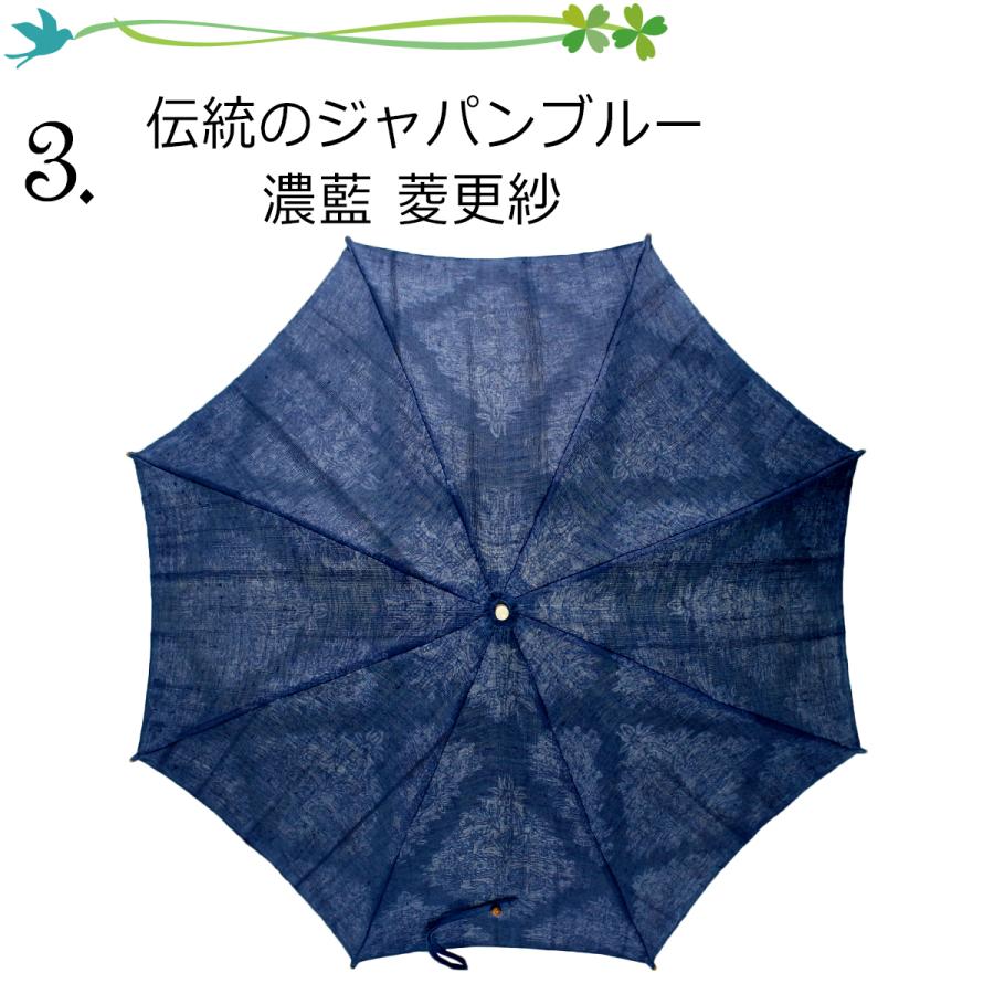 日傘 イニシャル 和装 麻 UV 栗山吉三郎 ブルー ホワイト グリーン ネイビー 丸取昼夜更紗 花四釜 藍菱更紗 カサブランカ 遮光 UV 和柄 名入れ 母の日ギフトの画像