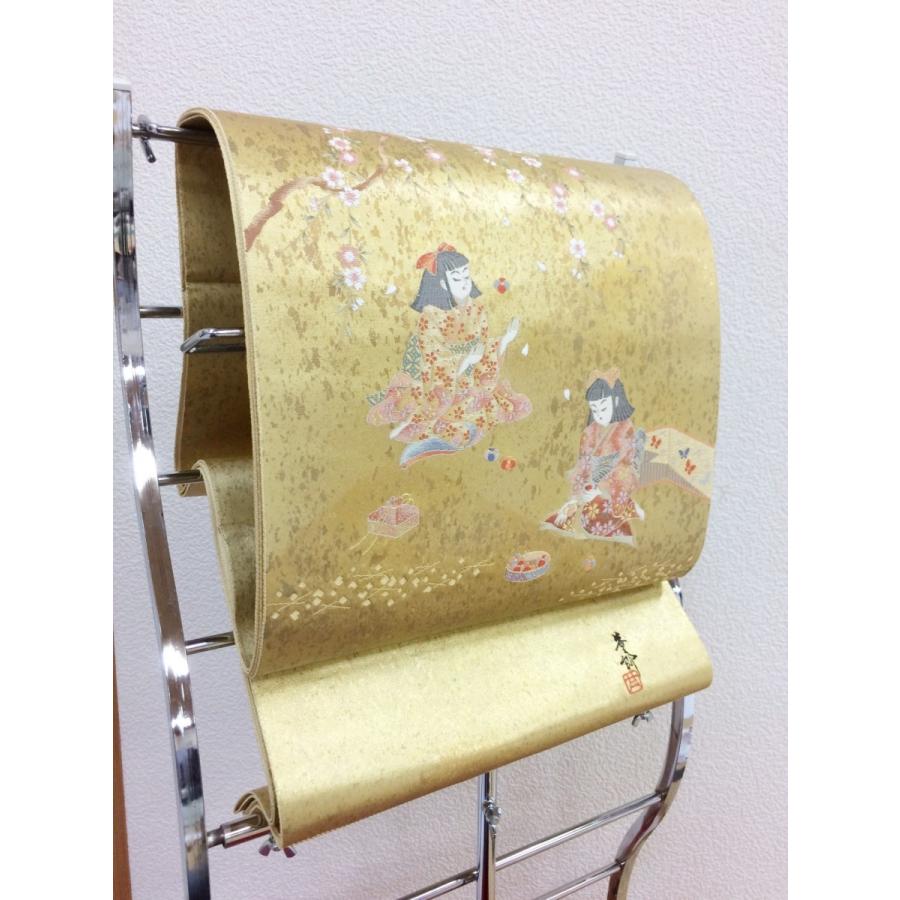 正絹袋帯 招福人形花遊び 陶漆箔 稲垣益太郎作 お太鼓柄 13 36 仕立て付き Www Erhamah Com