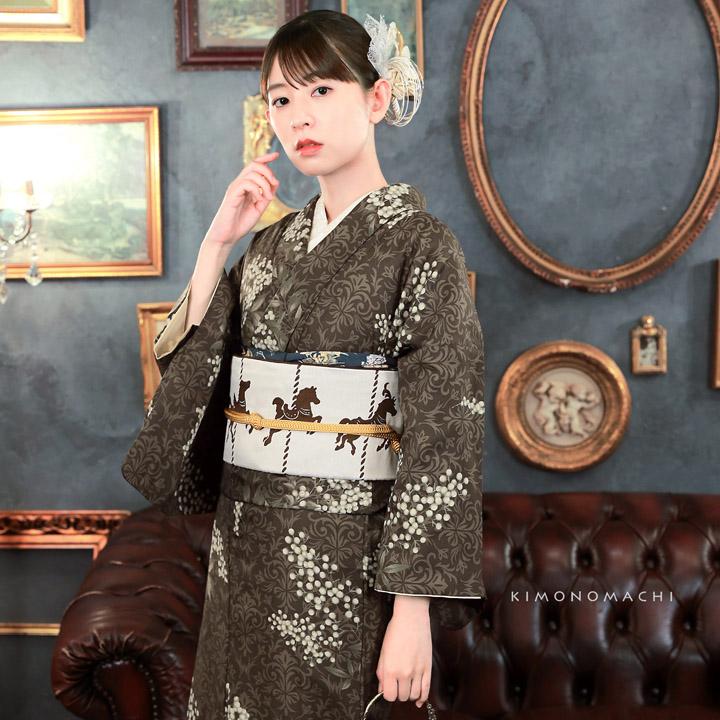 KIMONOMACHI 洗える着物 セット 「袷着物＋京袋帯＋帯揚げ＋帯締めの4