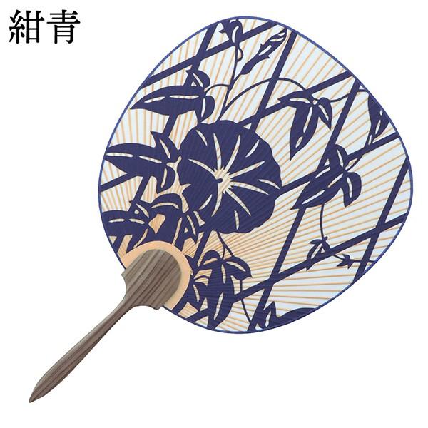 都うちわ 「格子朝顔 茜・紺青・緑青 全3色」 団扇 日本製 誕生日 母の