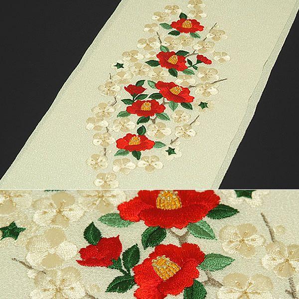 振袖 半襟 刺繍 「生成り 赤椿、白梅」日本製 成人式 前撮りss2203wkm10＜R＞ | ブランド登録なし | 01