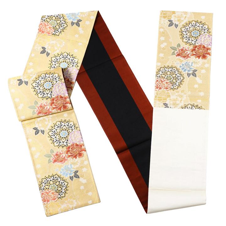 振袖 袋帯 単品 お仕立て上がり「ゴールド 唐花に牡丹と桜」六通柄 日本製 お仕立て上がり 振袖用 袋帯 お仕立て済 振袖帯 結婚式 成人式 (メール便不可)_1