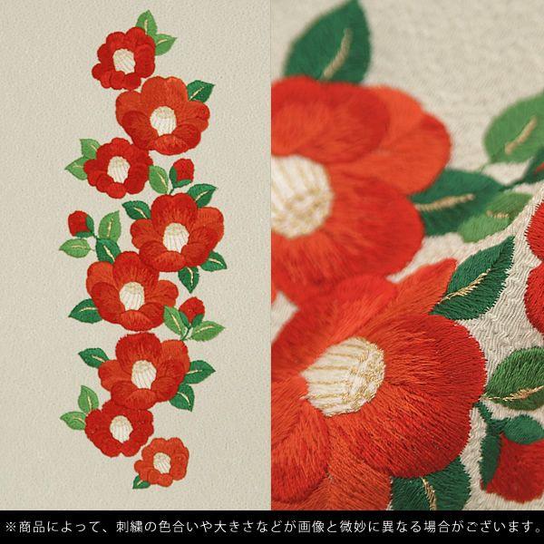 （Prices down3）振袖 半襟 刺繍 「白色 赤椿」白 赤 花 椿 刺繍半襟 振袖衿 成人式 結婚式 卒業式 袴 着物 訪問着 小紋＜H＞（メール便不可）ss2512wkm50 | ブランド登録なし | 02