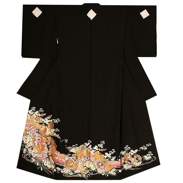 留袖 未仕立て 黒留袖 オーダー 正絹 菊花に華文 鳳凰 本金箔使用 正絹黒