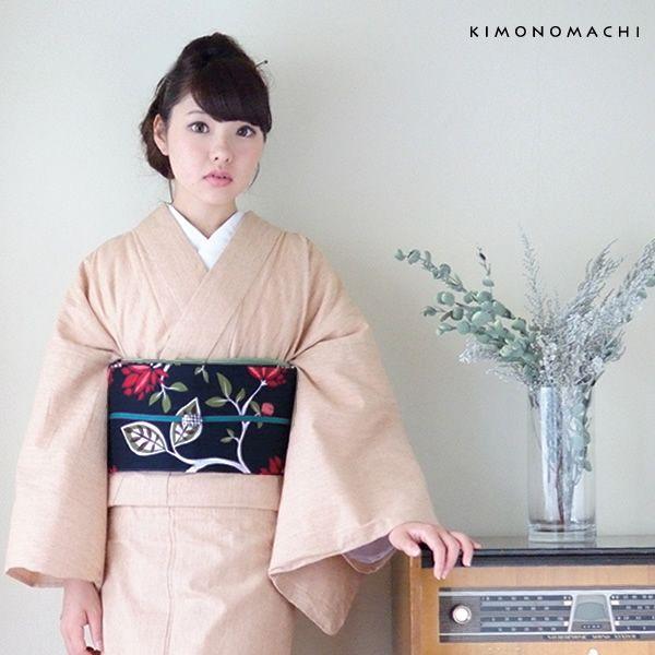 木綿 名古屋帯「ネイビーブラック モダンフラワー」 長尺もあります コットン名古屋帯 日本製 木綿帯＜H＞ss2509ong15 KIMONOMACHI 木綿 名古屋帯「ネイビーブラック モダンフラワー」 長尺