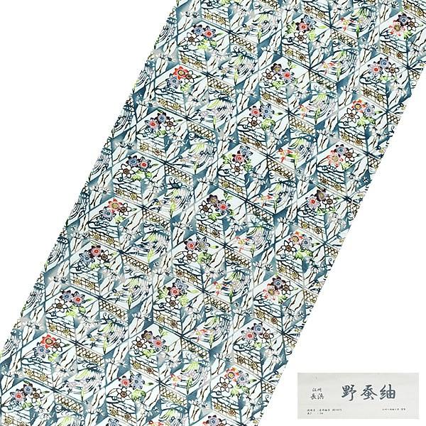 緻密な織り出しが上品な九寸名古屋帯 青丹地に縁起物の野菜横段金糸入り Prices down2）野蚕紬 九寸帯「ブルー 段模様」名古屋帯 未仕立て 浜