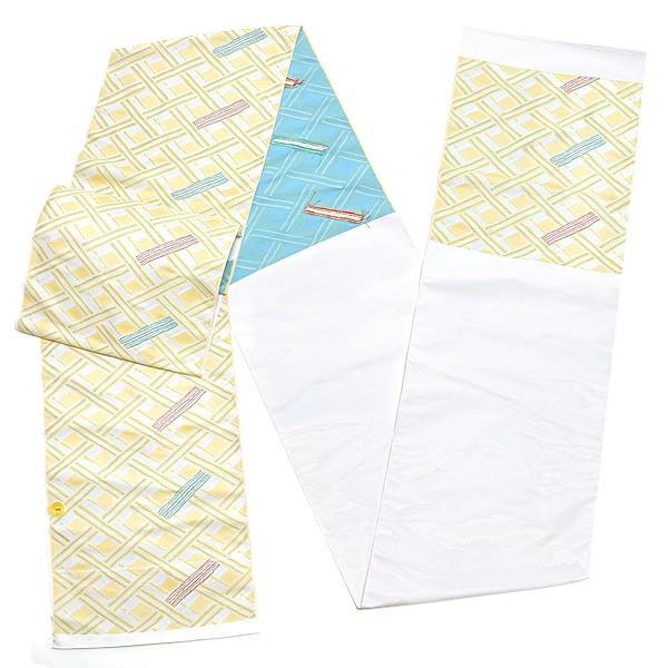 【Prices down2】九寸 名古屋帯「オフホワイト 斜め格子」九寸名古屋帯 未仕立て 洒落帯 小紋、紬、お洒落着に 六通柄 [送料無料]＜T＞ss2512ong40 Prices down4）九寸 名古屋帯「オフホワイト 斜め格子」九寸名古屋帯