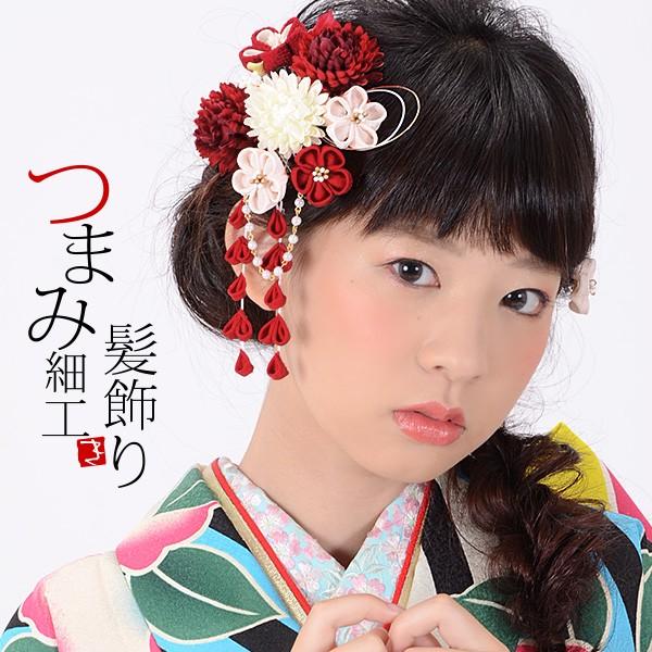 楽天 成人式 髪飾り 振袖 2点セット 赤色系のお花とつまみ細工 お花 下がり飾り つまみ細工かんざし お花髪飾り 振袖 卒業式の 超激安 Nooitmeergrasmaaien Be