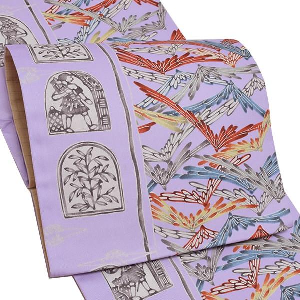 （Prices down4）洒落 袋帯「藤色　菊花」 未仕立て 紅型染 正絹帯 全通柄＜T＞