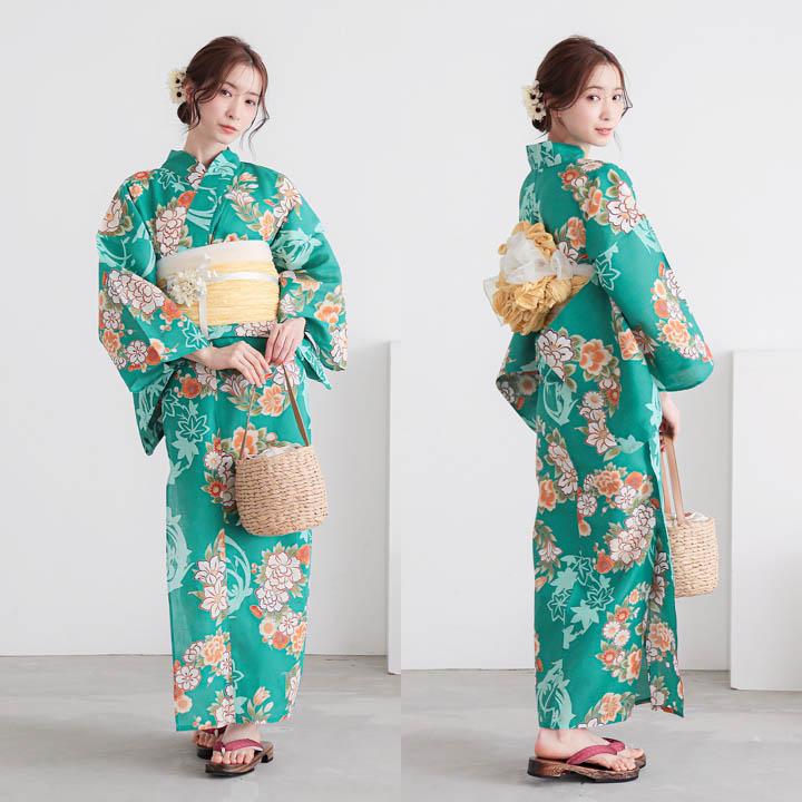 高見え 浴衣2点セット（浴衣＋帯） レディース S、L、TL、LL「恋する