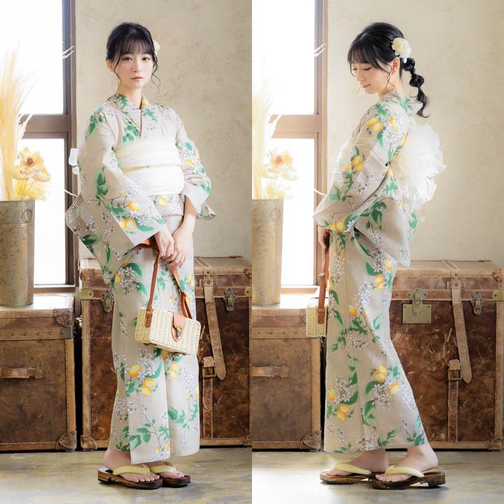 【翌日発送】人気のデザイン、花柄浴衣・帯セット 6点セット全部揃ってます♪ 高見え 浴衣2点セット（浴衣＋帯） レディース S、L、TL、LL「恋する