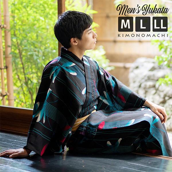オープニング大放出セール 浴衣 メンズ 男性 夏着物 ポリエステル 縞にトンボ 黒 サイズ M L Ll 2l 男浴衣単品 ポリエステル浴衣 メール便 Ss2103men 即納 最大半額 Esiba Tg