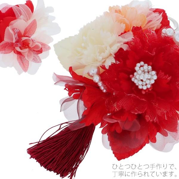 花髪飾り 成人式 髪飾り 2点セット「赤色のお花 パールビーズ」お花髪飾り 振袖