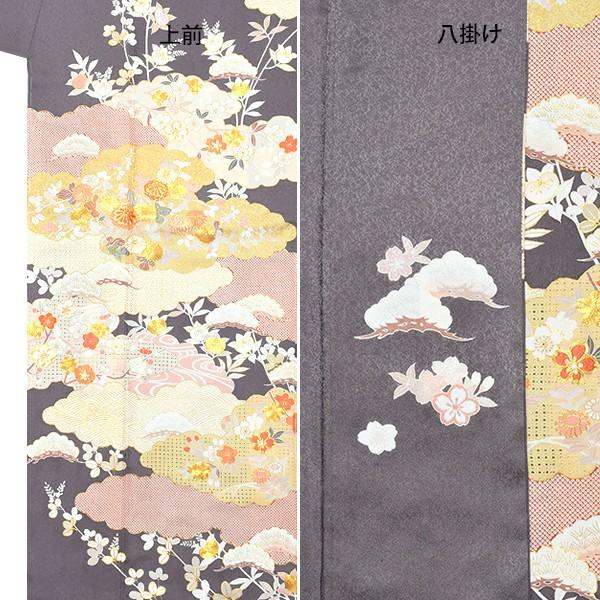 （Prices down2）お仕立て上がり 訪問着単品「鼠色　雲に吉祥草花」正絹着物 パーティー 正絹訪問着 袷仕立て＜T＞の画像