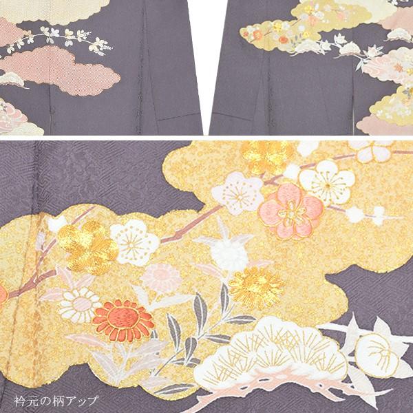（Prices down2）お仕立て上がり 訪問着単品「鼠色　雲に吉祥草花」正絹着物 パーティー 正絹訪問着 袷仕立て＜T＞の画像
