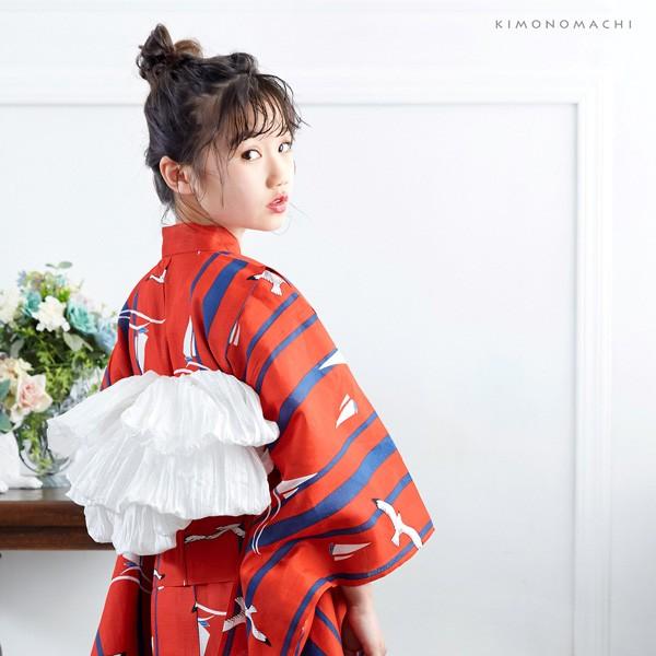 KIMONOMACHI 浴衣 子供 こども 浴衣単品「レッド ヨットとカモメ KIMONOMACHI 浴衣 子供 こども 浴衣単品「レッド ヨットとカモメ