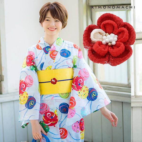 Prices down）つまみ細工のお花 帯留め単品「オレンジ レッド グリーン