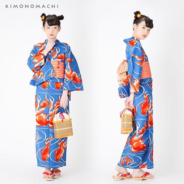 ラスト！新品☆呉服屋♪綿しじら織！インパクト金魚　粋な夏着物　浴衣セット 新品☆呉服屋♪綿しじら織インパクト金魚帯粋な夏着物浴衣セット