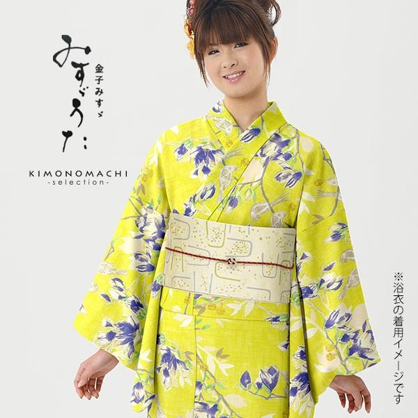 Prices down2）浴衣 レディース 単品 みすゞうた「黄色 小鳥と鈴と」30