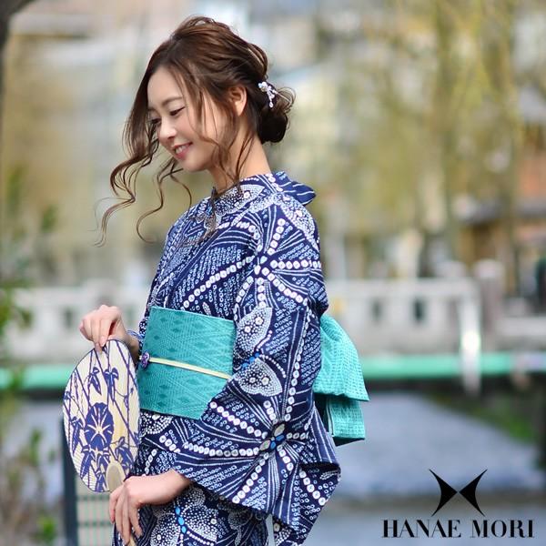 浴衣 レディース セット HANAE MORI 「藍色 絞り風蝶」30代 40代 50代