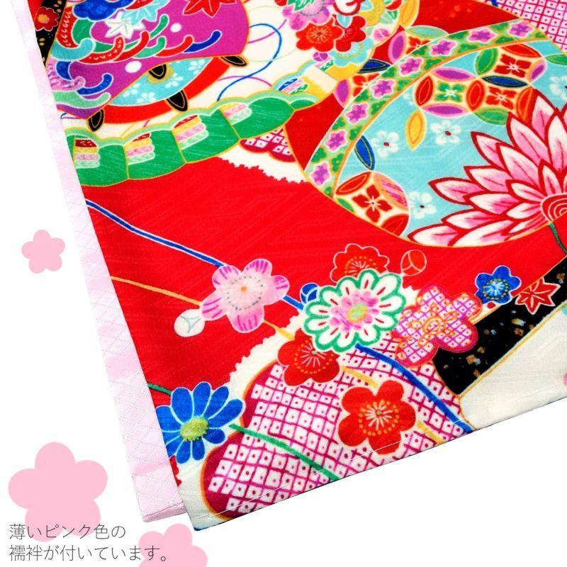 Prices down2）七五三 7歳 着物 四つ身 単品「赤色 扇」女の子の着物