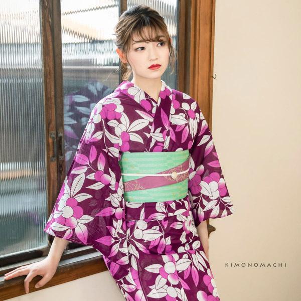 （Prices down2）浴衣 レディース 「木の実　紫色」 綿絽　大人　女性浴衣単品　ゆかた　夏着物　きもの町オリジナル　(メール便不可)ss2512ykl50