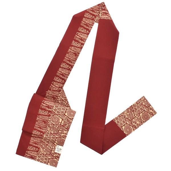 ちりめん 正絹名古屋帯「葡萄茶色 亀甲、吹き寄せ」お仕立て上がり名古屋帯 九寸帯 伊勢型染 六通柄 ちりめん 正絹名古屋帯「葡萄茶色 亀甲、吹き寄せ」カジュアル帯 お