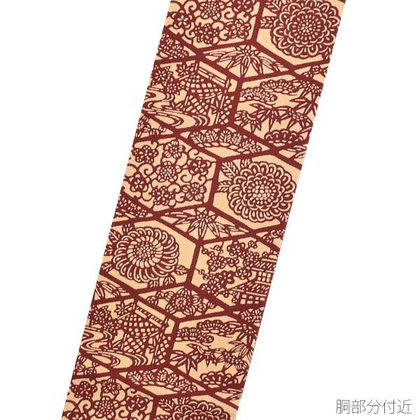 ちりめん 正絹名古屋帯「葡萄茶色 亀甲、吹き寄せ」カジュアル帯 お