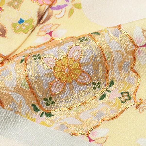 訪問着 お仕立て上がり 単品 「薄ベージュ 霞文様に華紋柄・亀甲文様 