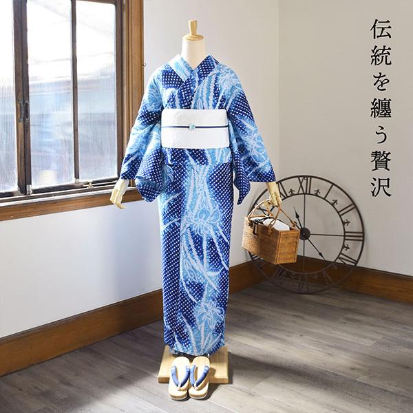 浴衣 レディース 絞り 単品 お仕立て上がり「ゴージャスあやめ」流水菊 有松絞り 女性 綿 お仕立て上がり浴衣 30代 40代 50代 60代(メール便不可)ss2203ykl20の画像