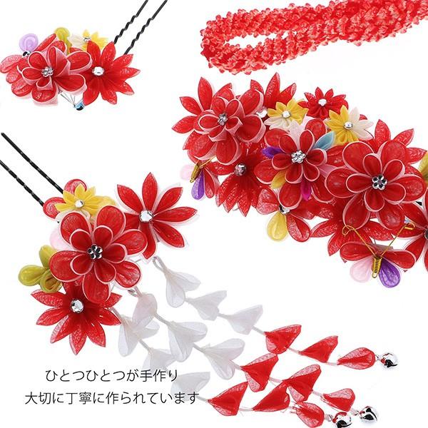新規購入 七五三 髪飾り 7歳 勝山かんざし ちんころ付き4点セット 赤 オーガンジー つまみの丸いお花と蝶 903 メール便 格安 Www Muslimaidusa Org