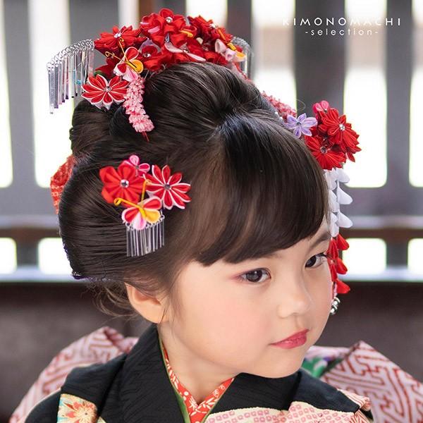 七五三 髪飾り 7歳 勝山かんざし ちんころ付き4点セット「赤