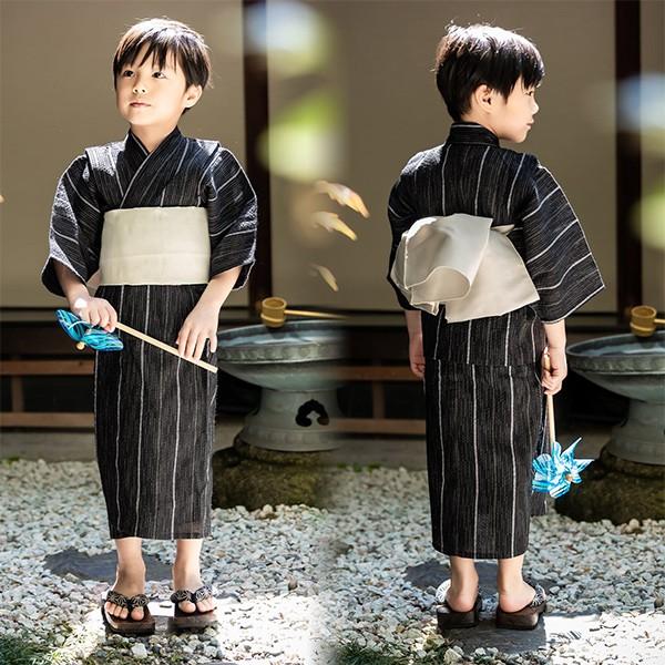 浴衣 子供 男 浴衣セット 男の子 2点セット 綿 黒 紺 グレー しじら