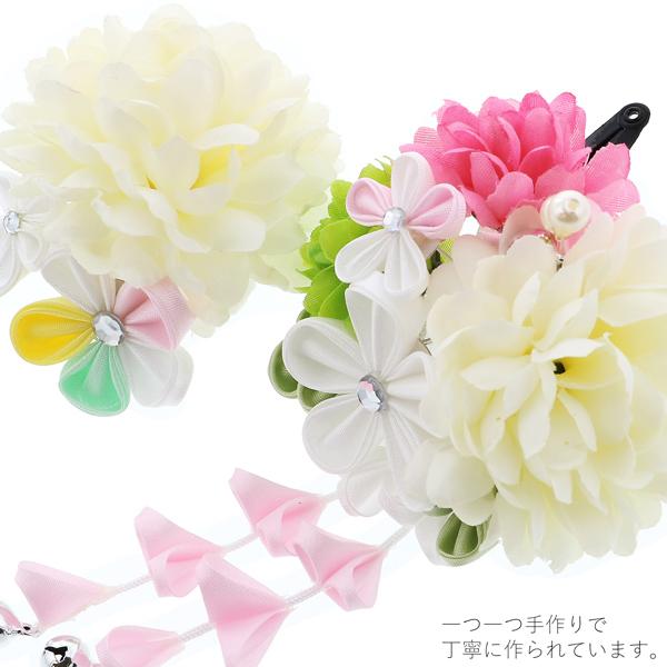 七五三 髪飾り 3歳 つまみ細工 「お花の髪飾り 白 933」 花 パッチン