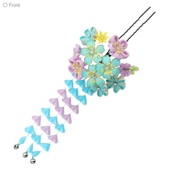 Prices down3）成人式 髪飾り 振袖 「つまみ細工かんざし ブルー 桜と