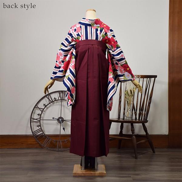 卒業式 袴セット 大学生 小学生 3点セット 「二尺袖：紺色×赤 縞