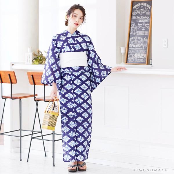 保障 浴衣 レディース セット 浴衣2点セット 浴衣 帯 紺色に菱形 絞り風 兵児帯 ホワイト レトロモダン 30代 40代 50代ss26ykl Tonna Com