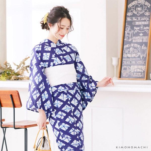 保障 浴衣 レディース セット 浴衣2点セット 浴衣 帯 紺色に菱形 絞り風 兵児帯 ホワイト レトロモダン 30代 40代 50代ss26ykl Tonna Com