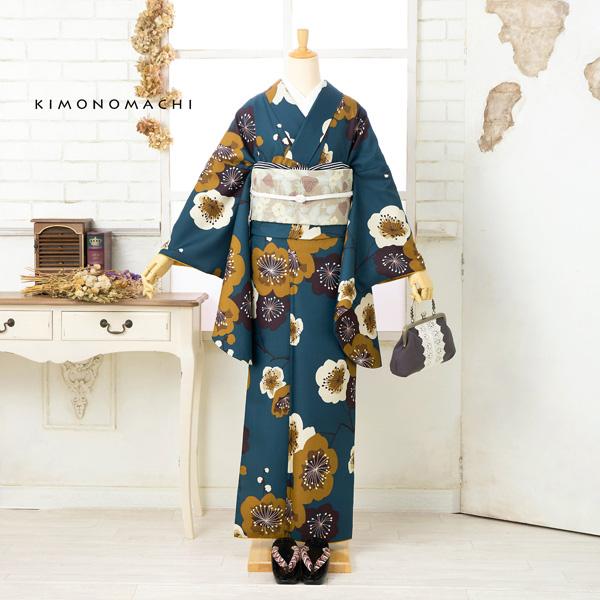 KIMONOMACHI 卒業式 袴 洗える着物 二尺袖 「梅 青緑」KIMONOMACHI