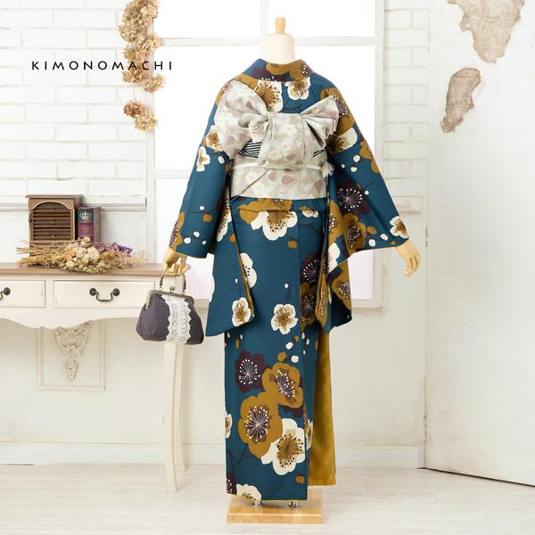 KIMONOMACHI 卒業式 袴 洗える着物 二尺袖 「梅 青緑」KIMONOMACHI