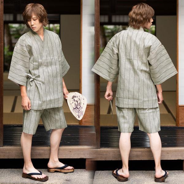 KIMONOMACHI 甚平 メンズ セット 竹籠 おしゃれ 下駄 + 竹籠 全6柄