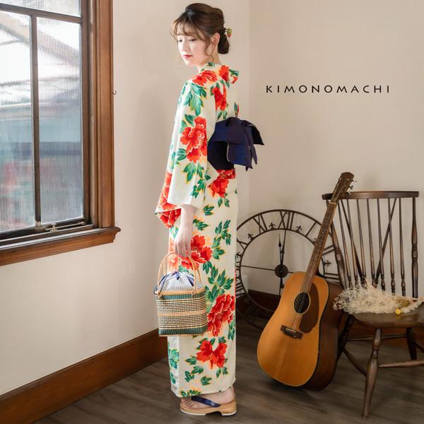 浴衣 レディース レトロ セット 3点セット 浴衣+帯+刺繍下駄 吸水速乾 ポリエステル 「白地 牡丹」 F LL 30代 40代 50代(メール便不可)_4