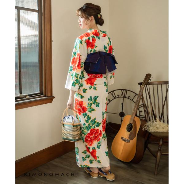 浴衣 レディース レトロ セット 3点セット 浴衣+帯+刺繍下駄 吸水速乾 ポリエステル 「白地 牡丹」 F LL 30代 40代 50代(メール便不可)_5