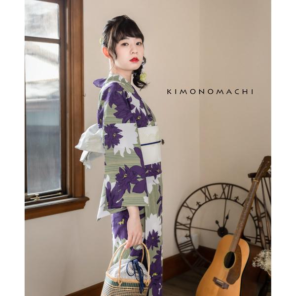 KIMONOMACHI 浴衣 レディース レトロ セット 3点セット 浴衣+帯+刺繍