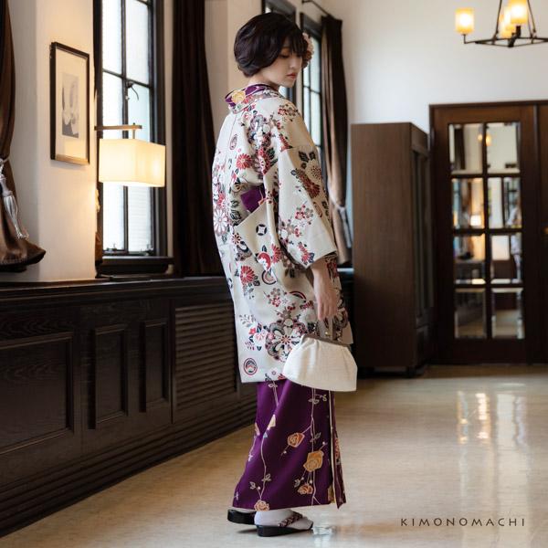 KIMONOMACHI 羽織 単品 オリジナル 「花紋散らし 灰梅」 ポリエステル