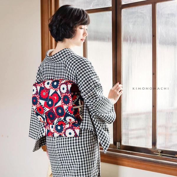 KIMONOMACHI 洗える着物 木綿着物と木綿名古屋帯の2点セット 「黒